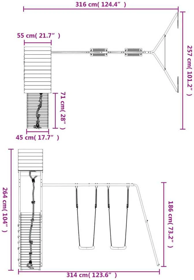 Lauko žaidimų aikštelės komplektas, impregnuota pušies mediena