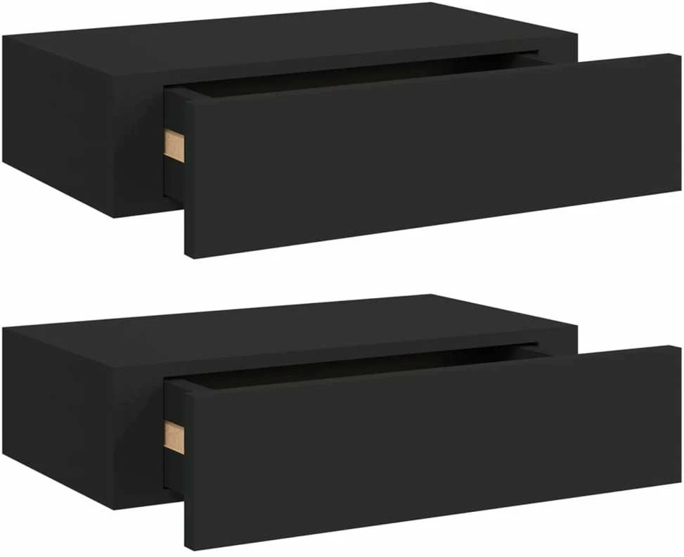Lentynos su stalčiais, 2vnt., juodos, 40x23,5x10cm, MDF