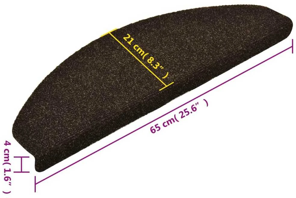 Lipnūs laiptų kilimėliai, 10vnt., tamsiai rudi, 65x21x4cm