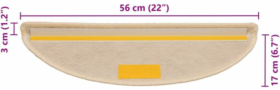 Lipnūs laiptų kilimėliai, 15vnt., berber spalvos, 56x17x3cm