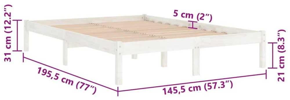 Lovos rėmas, baltos spalvos, 140x190cm, pušies medienos masyvas