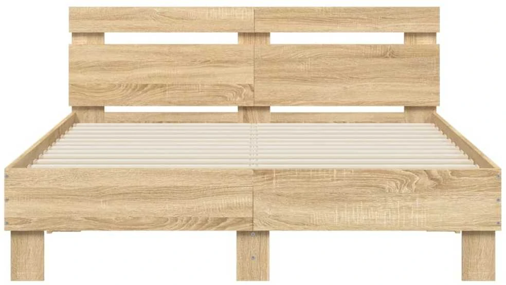 Lova Lovos rėmas su galvūgaliu ir LED, sonoma ąžuolo, 135x190cm