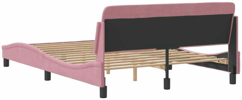 lovos rėmas su galvūgaliu be čiužinio rožinis 140x200cm aksomas