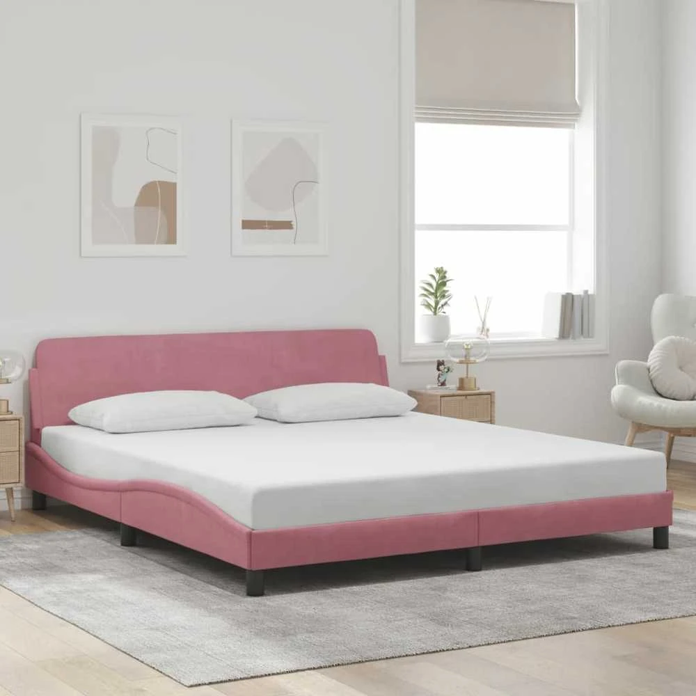 lovos rėmas su galvūgaliu be čiužinio rožinis 180x200cm aksomas