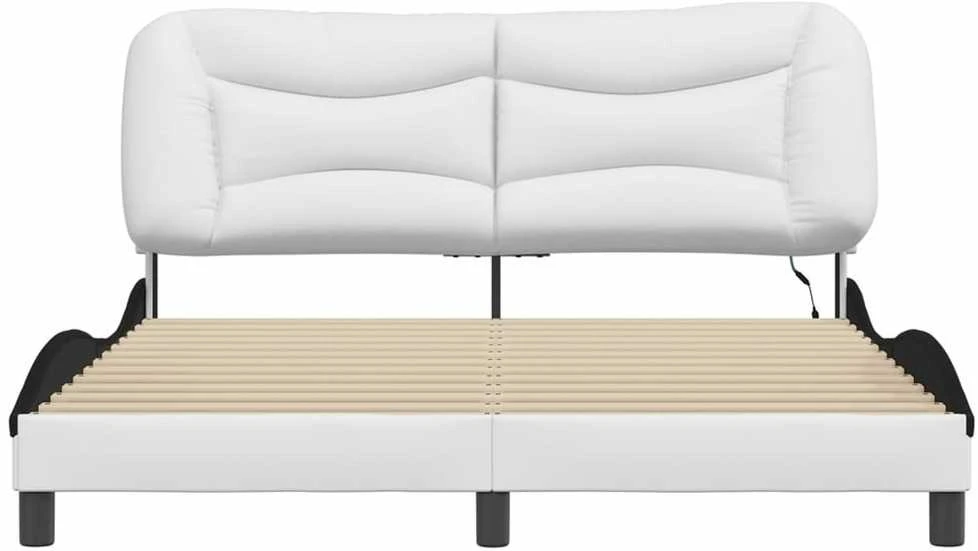Lovos rėmas su LED, baltas ir juodas, 160x200cm, dirbtinė oda
