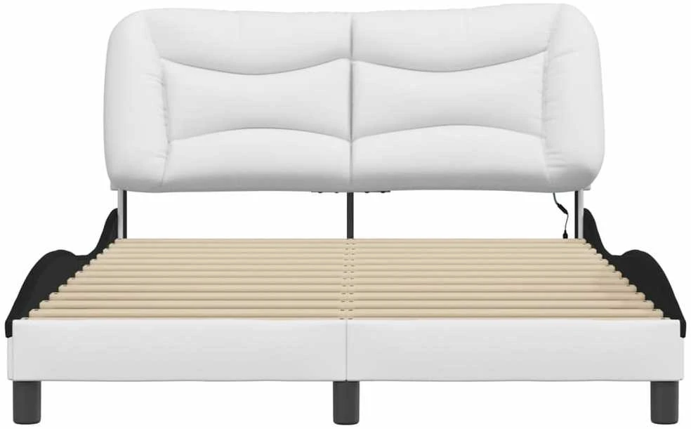 Lovos rėmas su LED, baltas ir juodas, 140x190cm, dirbtinė oda