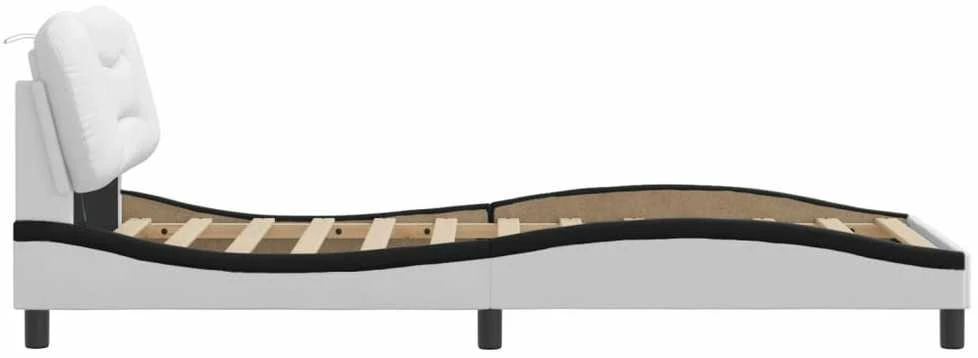 Lovos rėmas su LED, baltas ir juodas, 90x190cm, dirbtinė oda