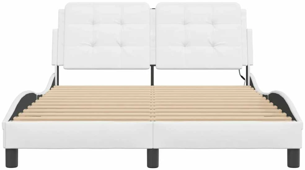 Lovos rėmas su LED, baltos spalvos, 140x200cm, dirbtinė oda