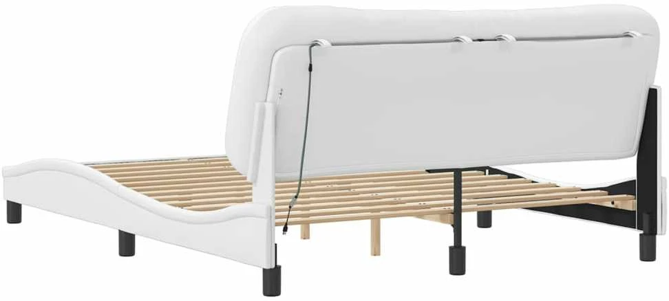 Lovos rėmas su LED, baltos spalvos, 160x200cm, dirbtinė oda