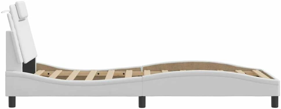 Lovos rėmas su LED, baltos spalvos, 80x200cm, dirbtinė oda