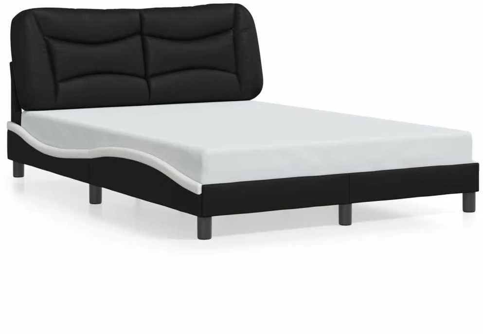 Lovos rėmas su LED, juodas ir baltas, 120x200cm, dirbtinė oda