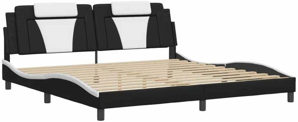 Lovos rėmas su LED, juodas ir baltas, 200x200cm, dirbtinė oda