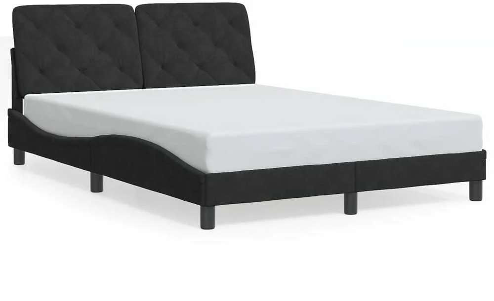Lovos rėmas su LED, juodos spalvos, 140x190cm, aksomas