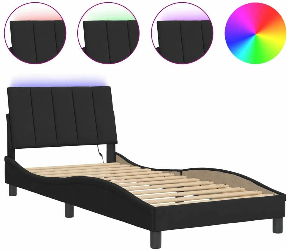 Lovos rėmas su LED, juodos spalvos, 90x190cm, aksomas