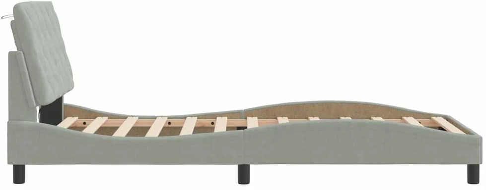 Lovos rėmas su LED, šviesiai pilkas, 100x200cm, aksomas