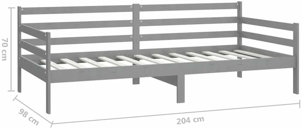 Lova su čiužiniu, pilka, 90x200cm, pušies medienos masyvas