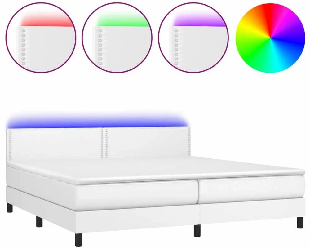 Lova su spyruoklėmis/čiužiniu/LED, balta 200x200cm dirbtinė oda