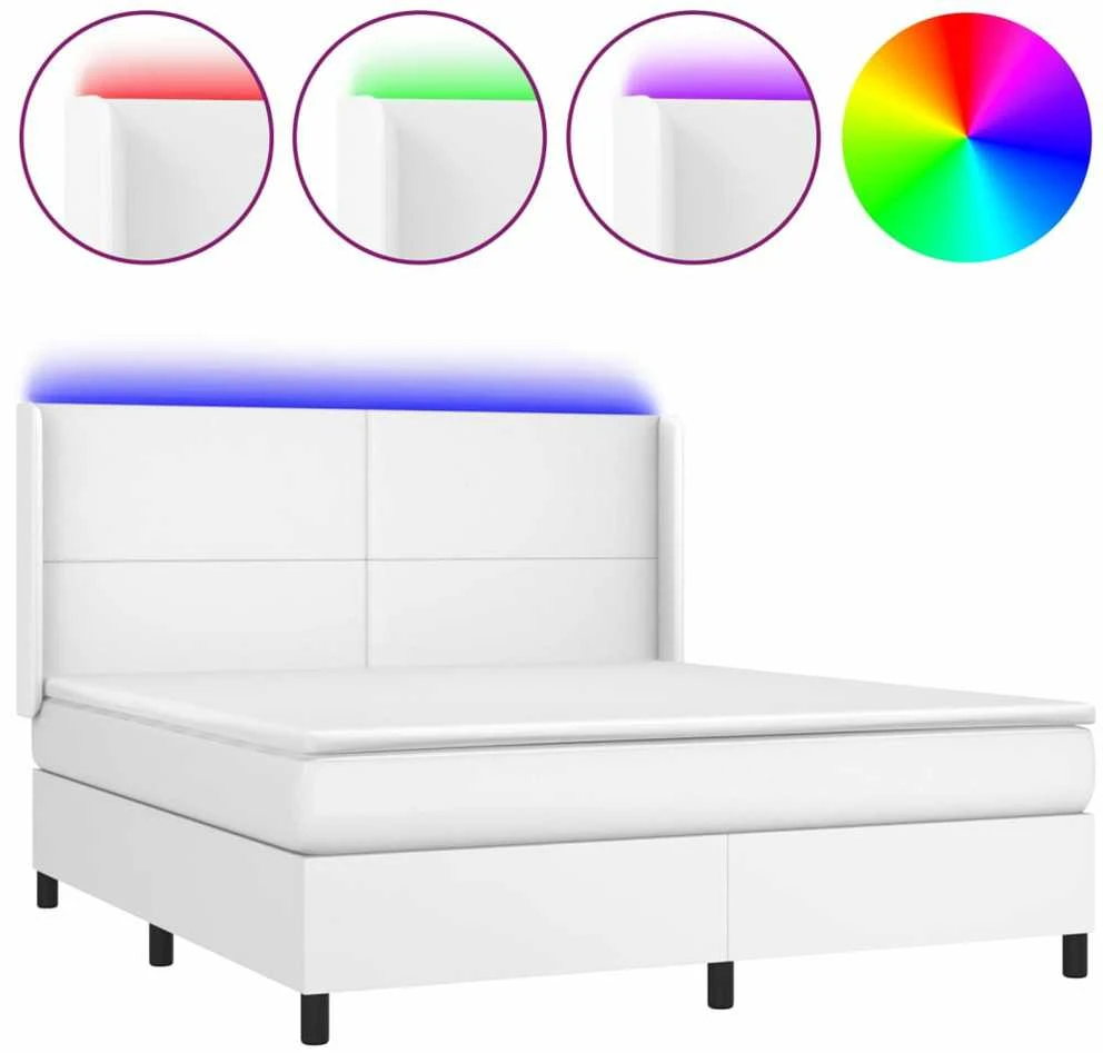 Lova su spyruoklėmis/čiužiniu/LED, balta 160x200cm dirbtinė oda
