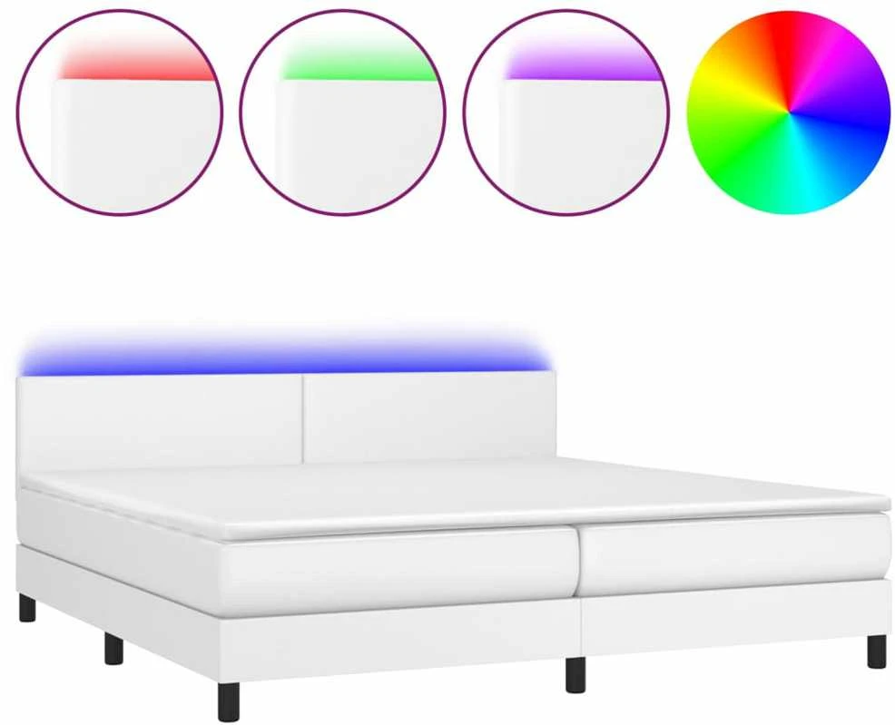 Lova su spyruoklėmis/čiužiniu/LED, balta 200x200cm dirbtinė oda