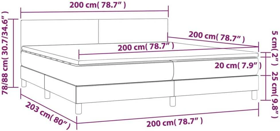 Lova su spyruoklėmis/čiužiniu/LED, juoda 200x200cm dirbtinė oda