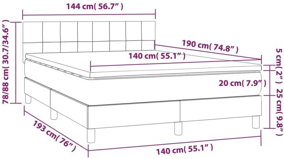 Lova su spyruoklėmis/čiužiniu/LED, mėlyna, 140x190 cm, audinys