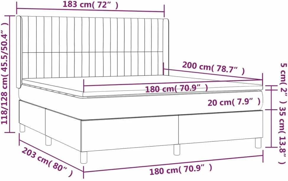 Lova su spyruoklėmis/čiužiniu/LED, pilka, 180x200 cm, audinys