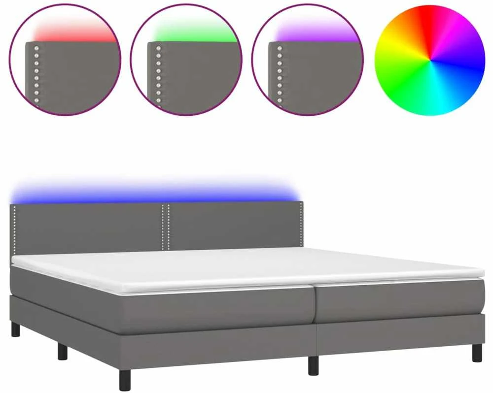 Lova su spyruoklėmis/čiužiniu/LED, pilka 200x200cm dirbtinė oda