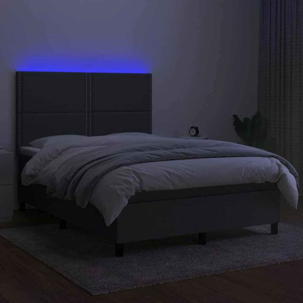 Lova su spyruoklėmis/čiužiniu/LED, pilka, 140x190 cm, audinys