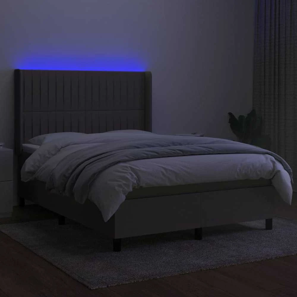 Lova su spyruoklėmis/čiužiniu/LED, taupe, 140x200 cm, audinys