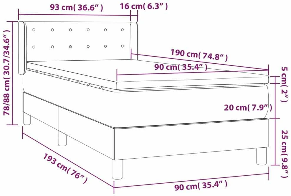 Lova su spyruoklėmis ir čiužiniu, balta, 90x190cm, dirbtinė oda