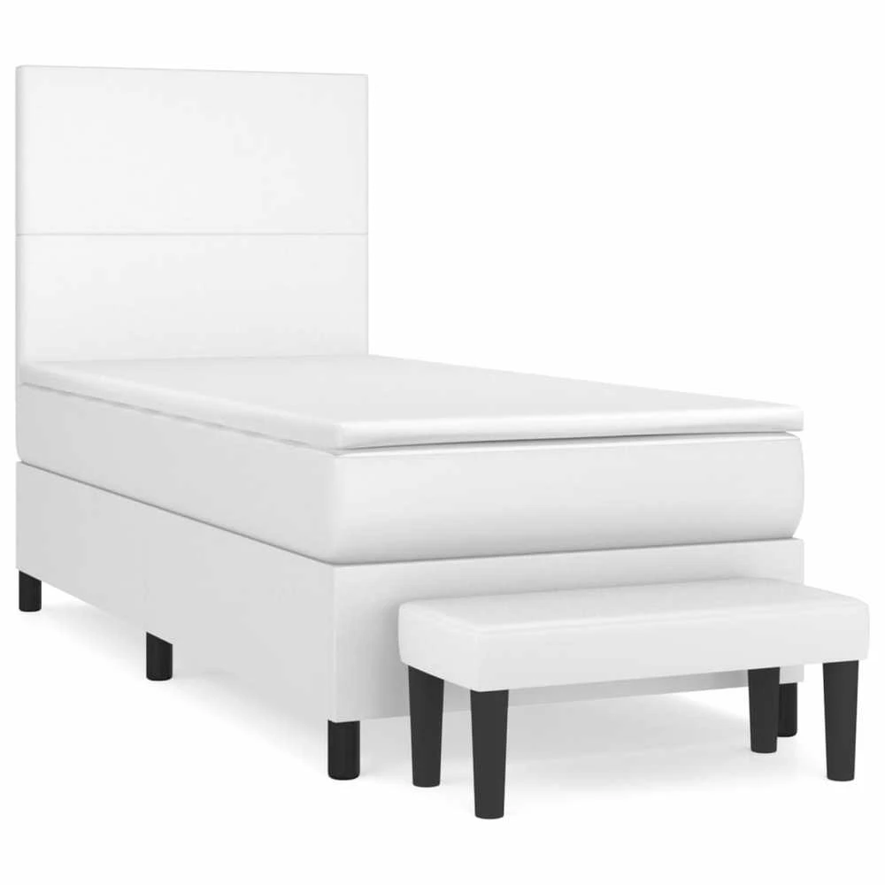 Lova su spyruoklėmis ir čiužiniu, balta,100x200cm, dirbtinė oda