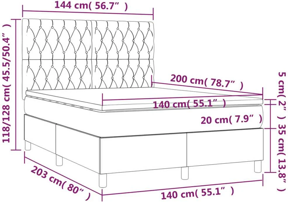 Lova su spyruoklėmis ir čiužiniu, juoda, 140x200 cm, aksomas
