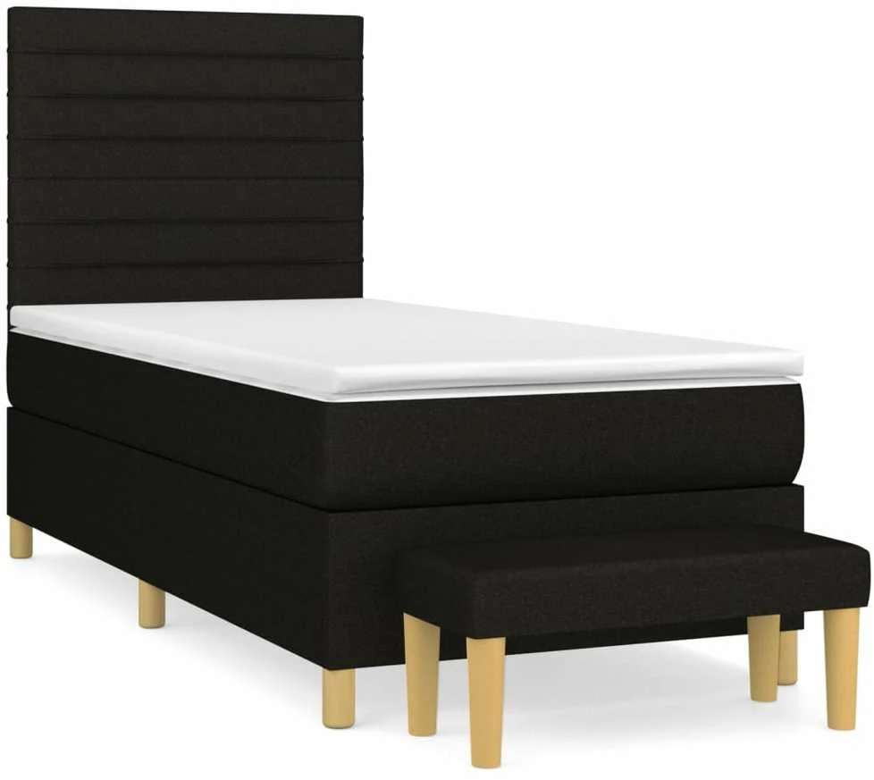 Lova su spyruoklėmis ir čiužiniu, juoda, 100x200cm, audinys