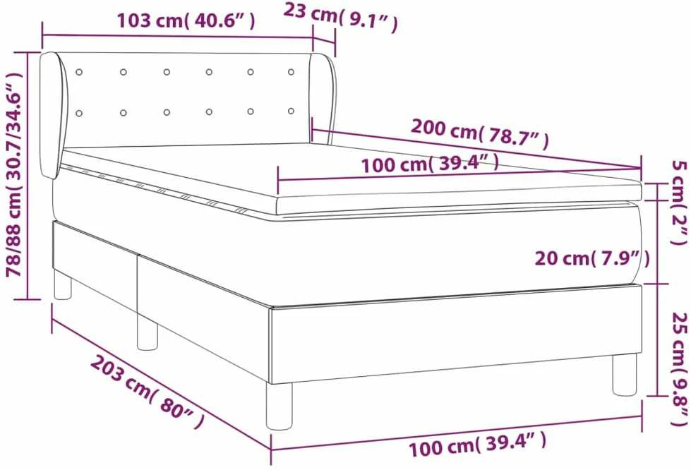 Lova su spyruoklėmis ir čiužiniu, mėlyna, 100x200cm, audinys