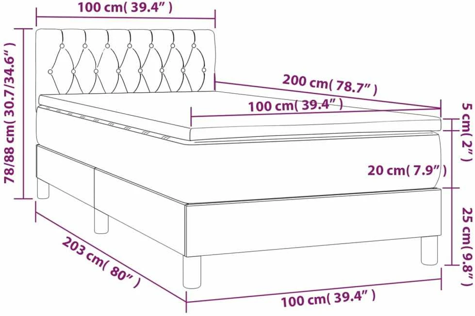Lova su spyruoklėmis ir čiužiniu, mėlyna, 100x200cm, audinys