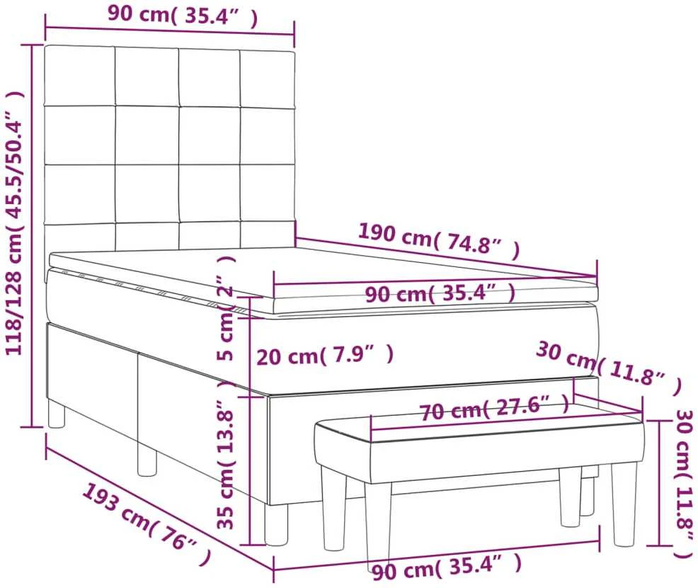 Lova su spyruoklėmis ir čiužiniu, pilka, 90x190 cm, audinys