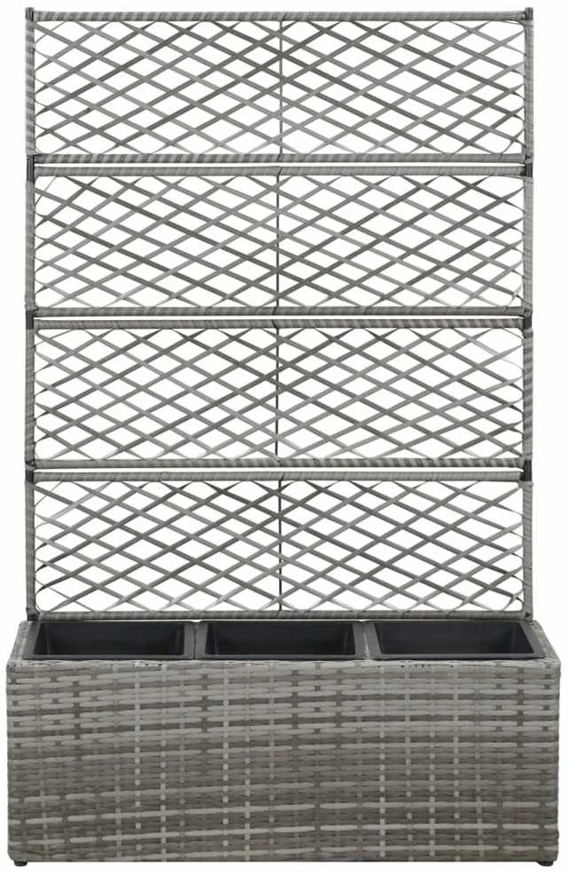 Lovelis su treliažu, 3 vazonais, juodas, 83x30x130cm, aukštas