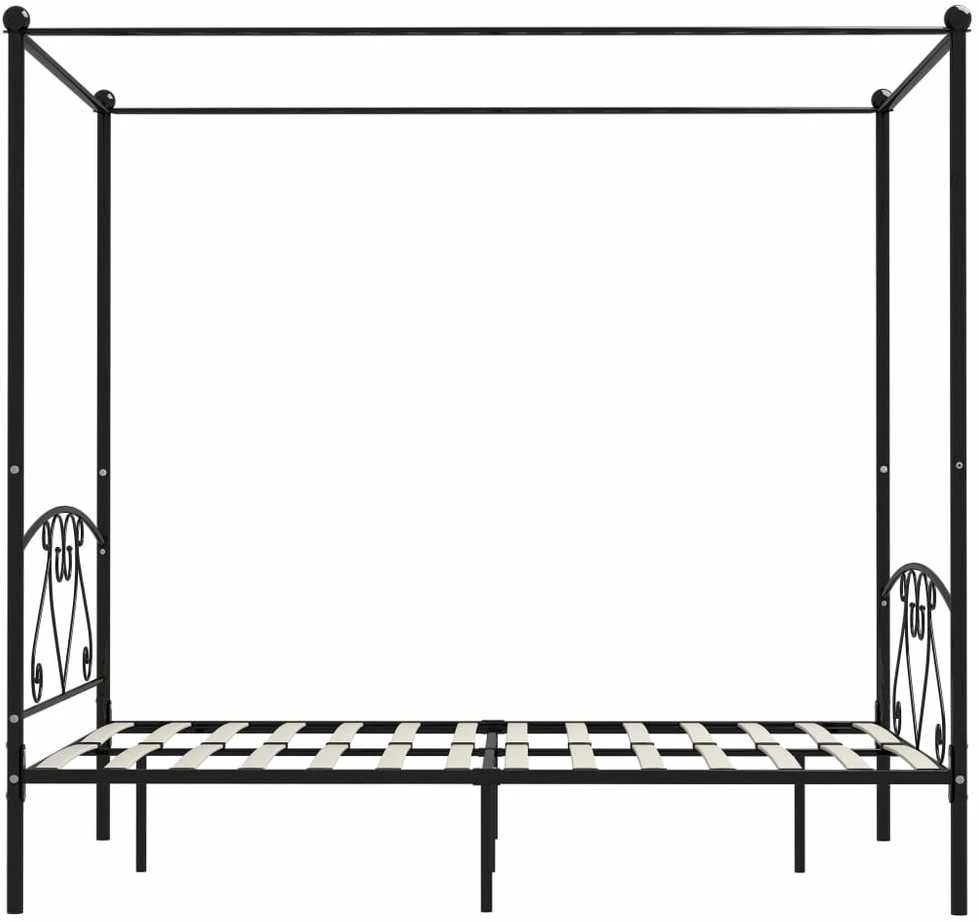 Lovos rėmas su baldakimu, juodas, 160x200cm, metalas