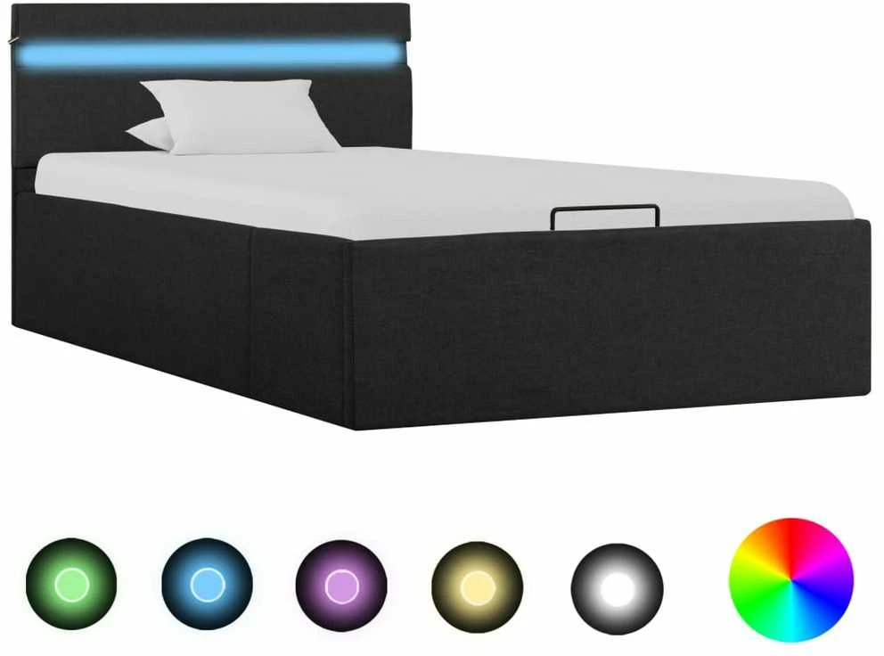 Lovos rėmas su LED ir daiktadėže, pilkas, 100x200cm, audinys
