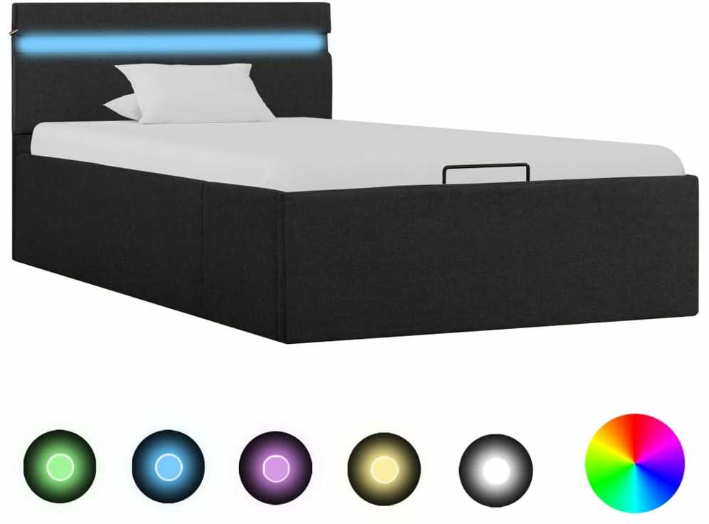 Lovos rėmas su LED ir hidrauline daiktadėže, pilkas, 90x200cm