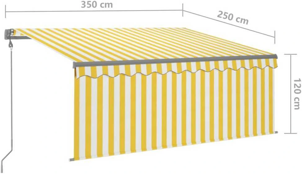 Markizė su uždanga/LED/vėjo jutikliu, geltona/balta, 3,5x2,5m