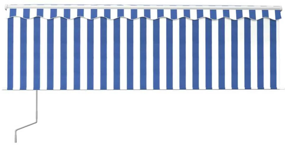 Markizė su uždanga/LED/vėjo jutikliu, mėlyna/balta, 4,5x3m