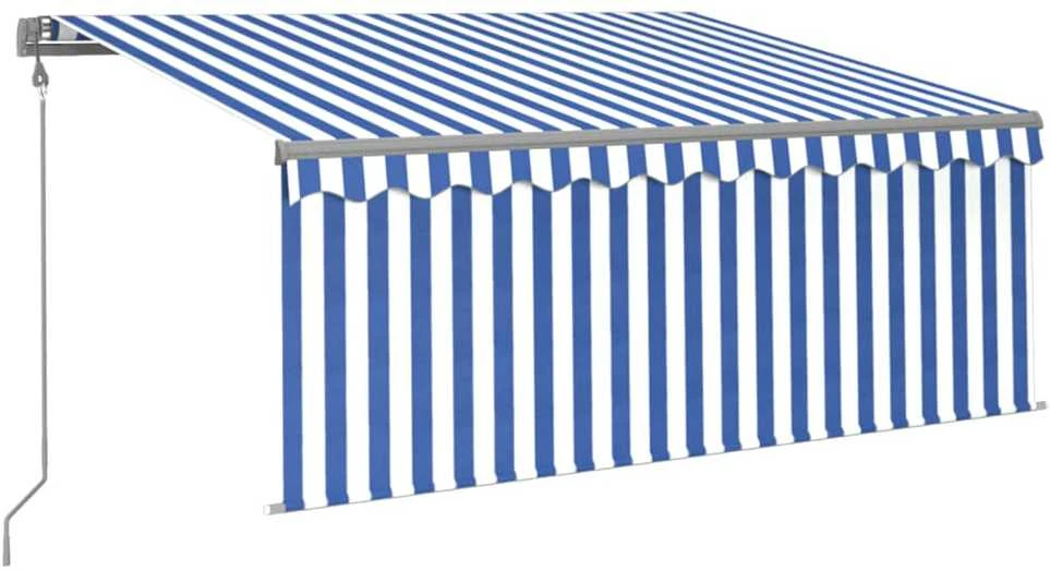 Markizė su uždanga/LED/vėjo jutikliu, mėlyna/balta, 3,5x2,5m