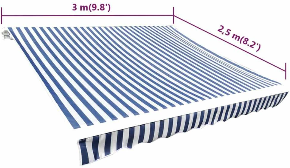 Markizės viršus, mėlyna ir balta, 3x2,5m (rėmas nepridedamas)