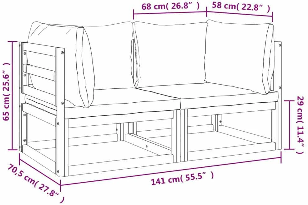 Modulinės kampinės sofos su pagalvėmis, 2vnt., akacijos masyvas