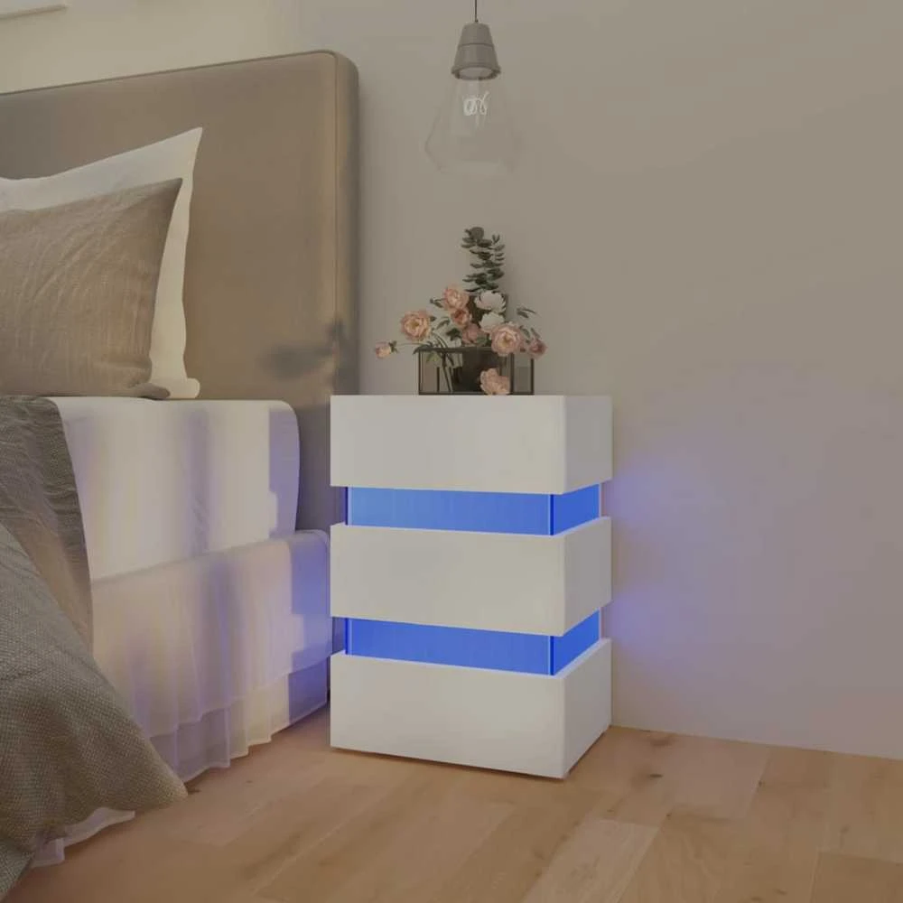 Naktinė spintelė su LED apšvietimu, balta, 45x35x67cm, mediena