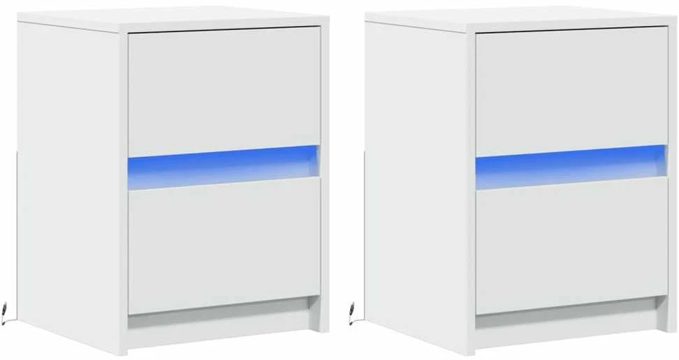 Naktinės spintelės su LED lemputėmis, 2vnt., baltos, mediena