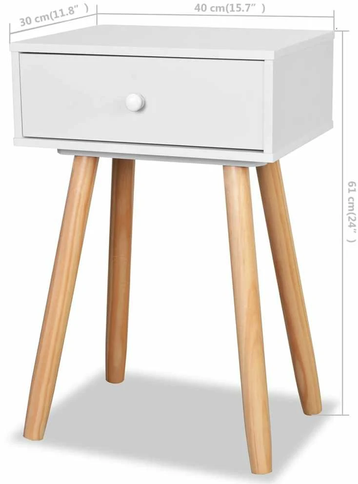 Naktiniai staliukai, 2vnt., pušies mediena, 40x30x61cm, balti