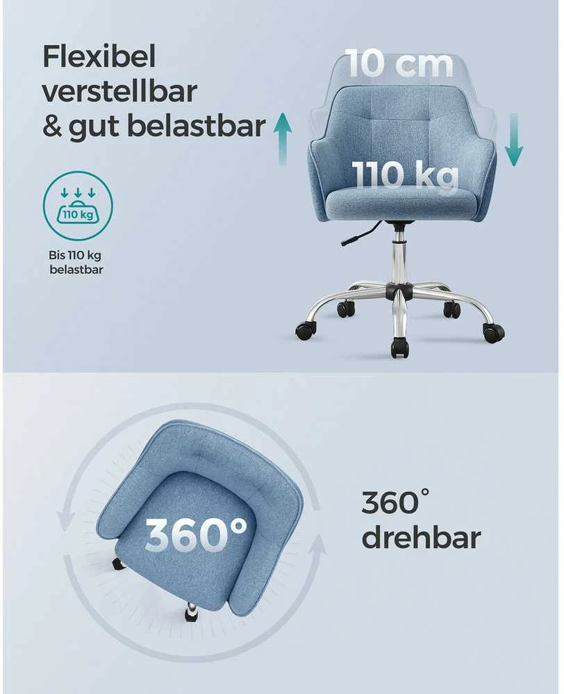 Songmics Namų biuro kėdė mėlyna