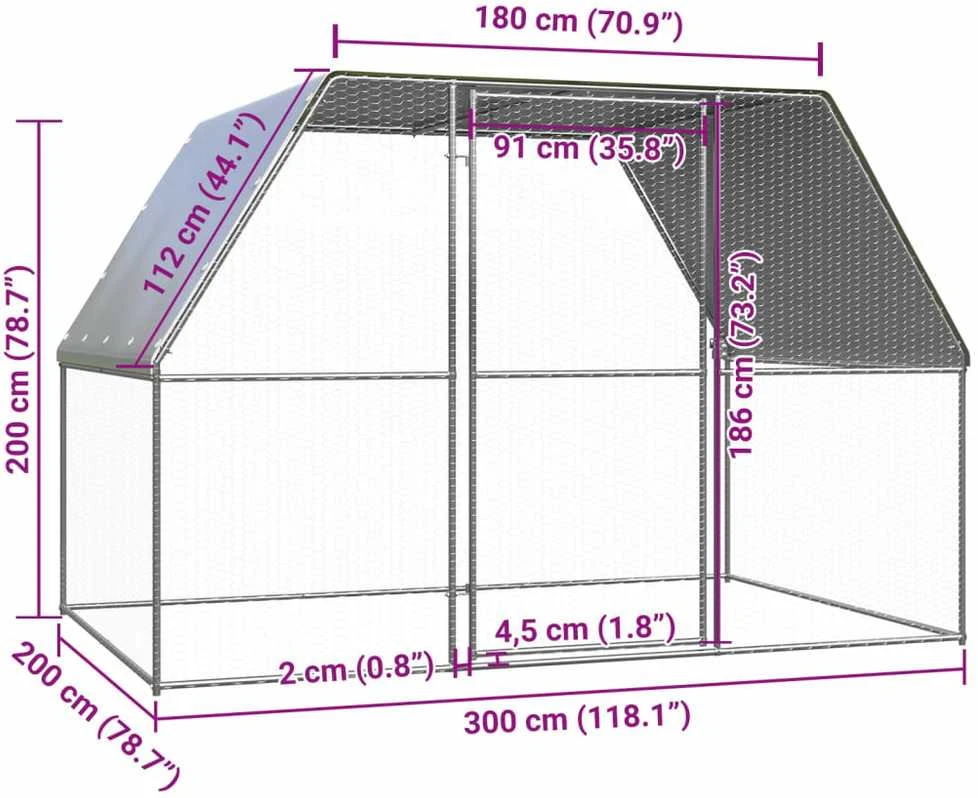 Narvas viščiukams, sidabrinis ir pilkas, 3x2x2m, plienas